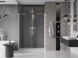 Mexen Velar Duo klizne kupaonske vrata 150 cm, prozirna, bijela - 871-150-000-02-20