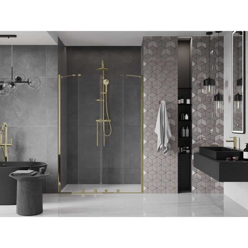 Mexen Velar Duo drzwi prysznicowe rozsuwane 150 cm, transparent, złote - 871-150-000-02-50
