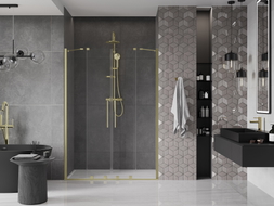 Mexen Velar Duo klizna tuš vrata 140 cm, prozirna, zlatno brušena - 871-140-000-02-55