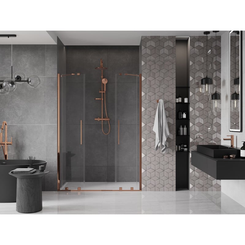 Mexen Velar Duo drzwi prysznicowe rozsuwane 140 cm, transparent, różowe złoto - 871-140-000-02-60