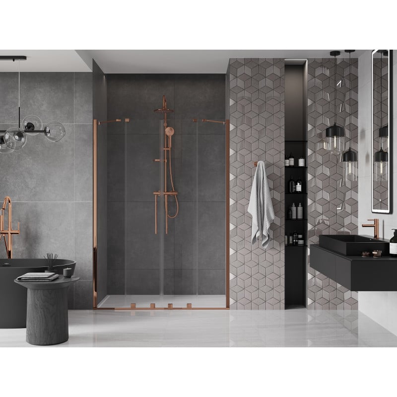 Mexen Velar Duo porte de douche coulissante 150 cm, transparent, or rose - 871-150-000-02-60
