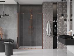 Mexen Velar Duo klizna vrata za tuš 150 cm, prozirna, roza zlato - 871-150-000-02-60