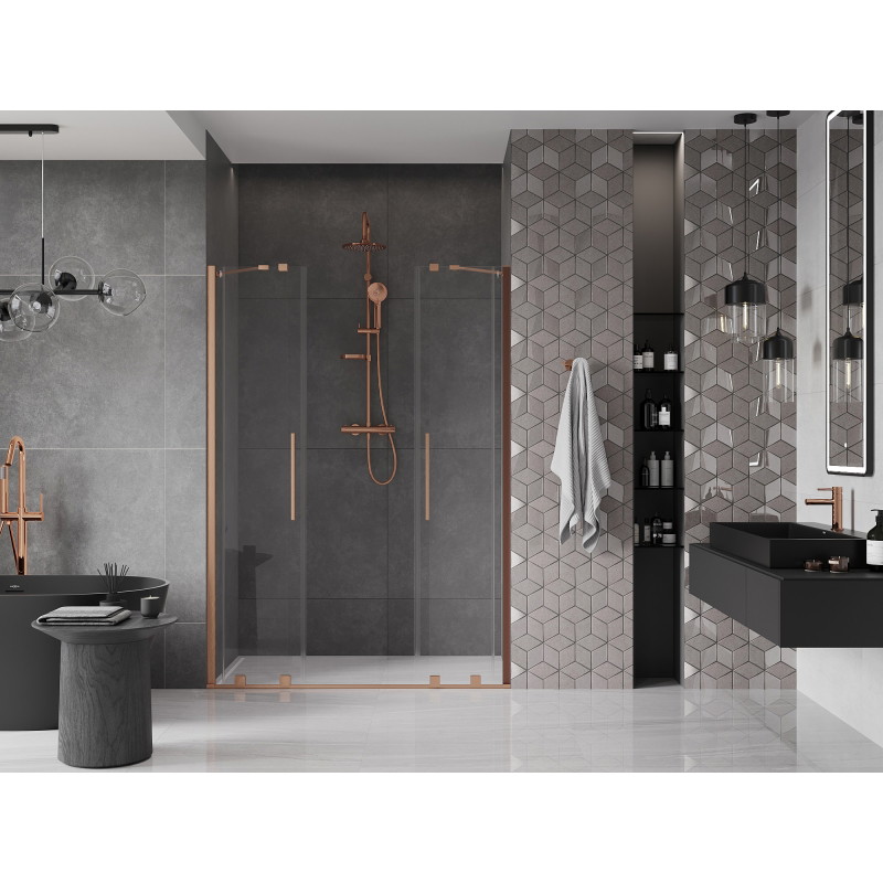Mexen Velar Duo sliding shower doors 150 cm, transparent, brushed copper - 871-150-000-02-65