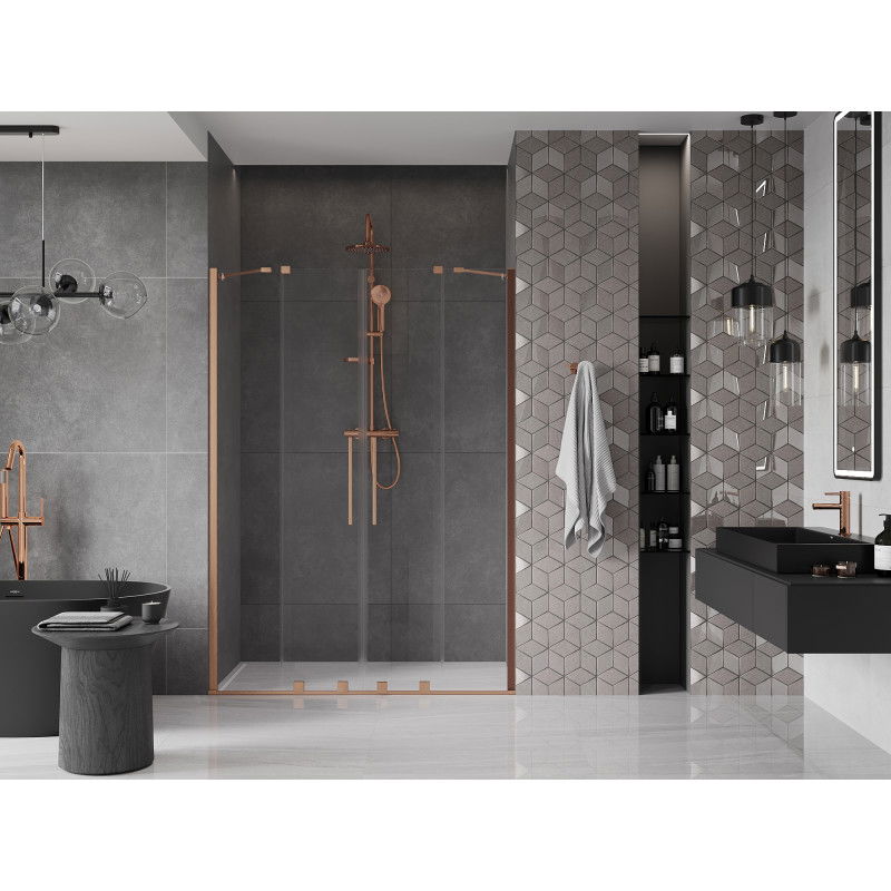 Mexen Velar Duo 160 cm Sliding Shower Door, Transparent, Brushed Copper - 871-160-000-02-65