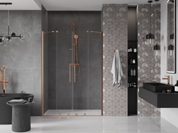 Mexen Velar Duo drzwi prysznicowe rozsuwane 160 cm, transparent, miedź szczotkowana - 871-160-000-02-65