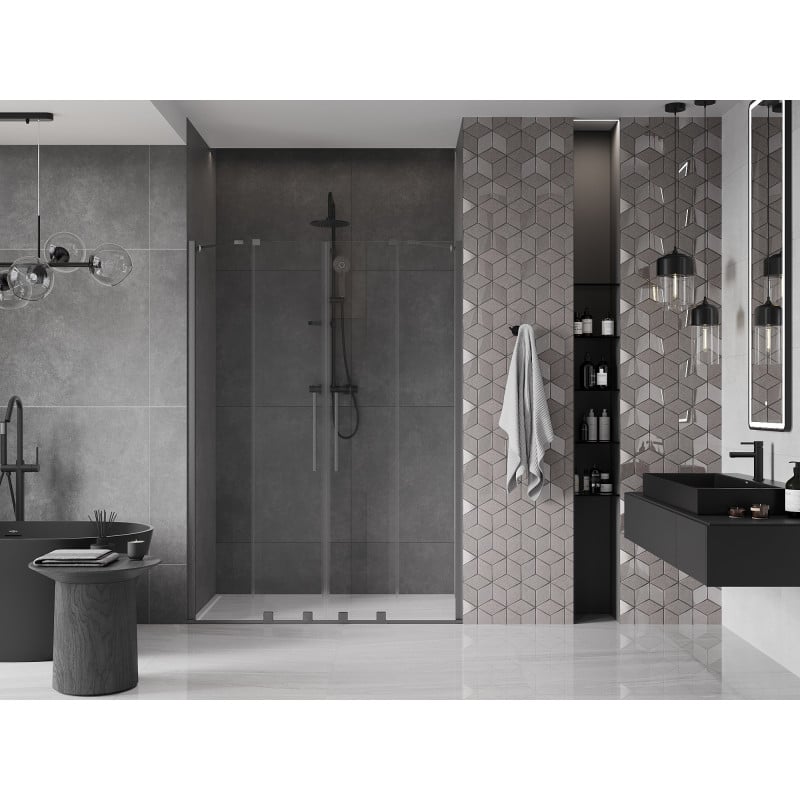 Mexen Velar Duo drzwi prysznicowe rozsuwane 140 cm, transparent, gun gray szczotkowany - 871-140-000-02-66