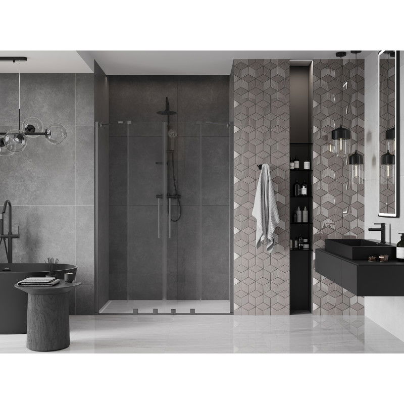 Mexen Velar Duo sliding shower door 140 cm, transparent, brushed gun gray - 871-140-000-02-66