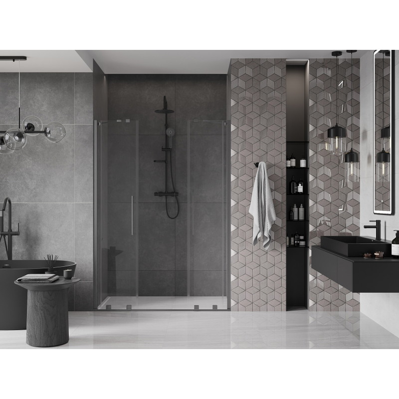 Mexen Velar Duo puertas de ducha correderas 150 cm, transparente, gris arma cepillado - 871-150-000-02-66
