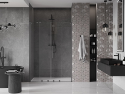 Mexen Velar Duo klizna vrata za tuš 160 cm, prozirna, brušena tamno siva - 871-160-000-02-66
