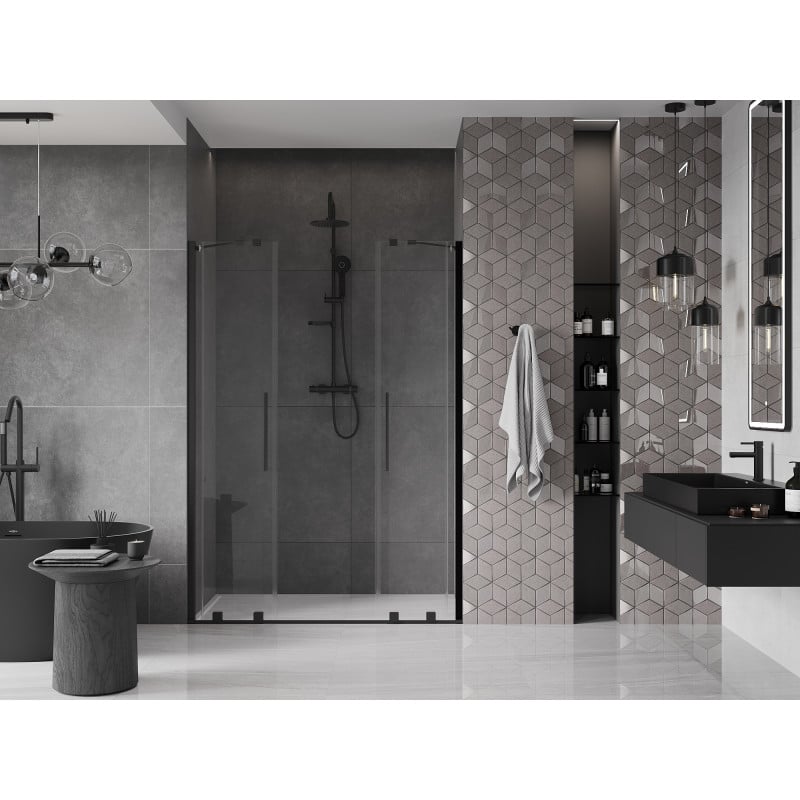 Mexen Velar Duo drzwi prysznicowe rozsuwane 150 cm, transparent, czarne - 871-150-000-02-70