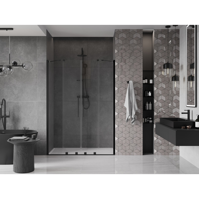 Mexen Velar Duo drzwi prysznicowe rozsuwane 160 cm, transparent, czarne - 871-160-000-02-70