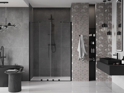 Mexen Velar Duo drzwi prysznicowe rozsuwane 160 cm, transparent, czarne - 871-160-000-02-70