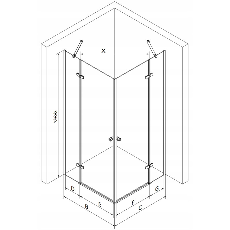 Mexen Roma Duo scharnierend douchecabine 80 x 80 cm, transparant, chroom - 854-080-080-02-00