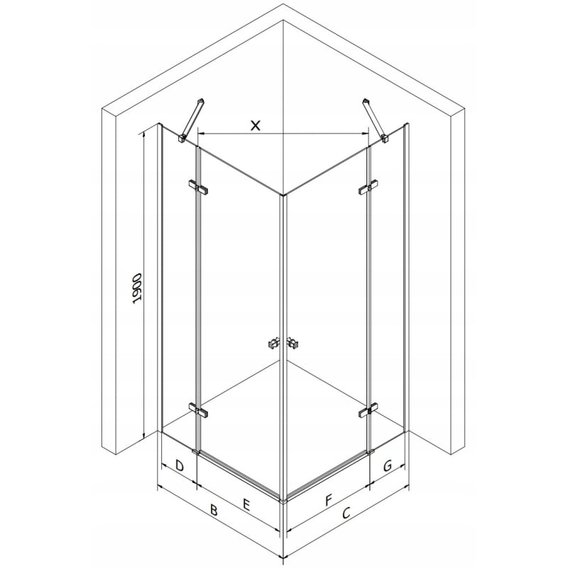 Mexen Roma Duo Shower Enclosure Hinged 100 x 90 cm, Transparent, Black - 854-100-090-70-00-02