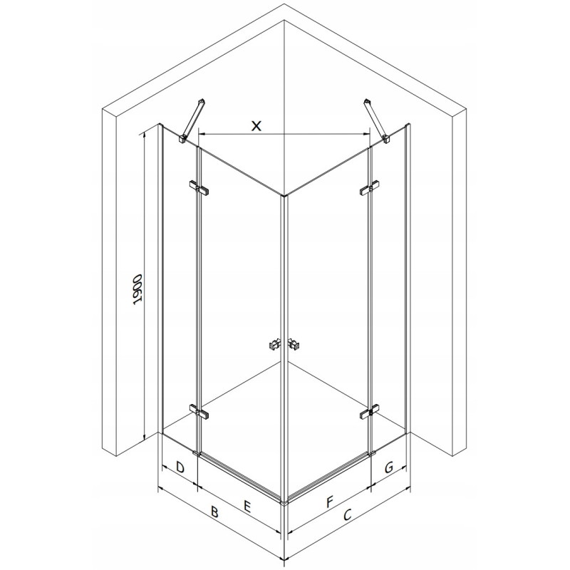 Mexen Roma Duo hinged dušinurk 80 x 80 cm, läbipaistev, kroom + Flat dušialus - 854-080-080-01-02-4010