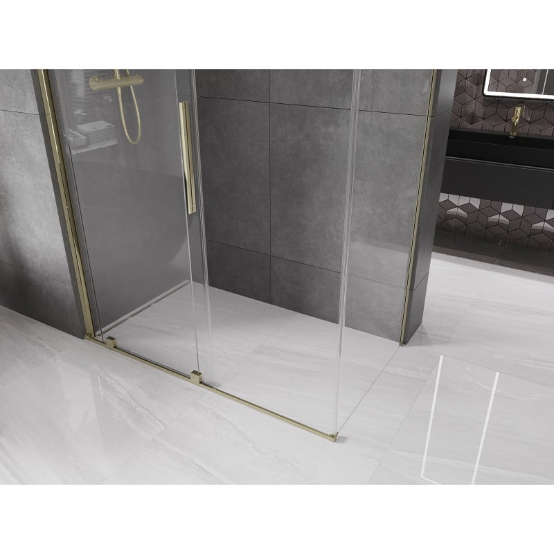 Mexen Velar skjutbar duschkabin 140 x 80 cm, transparent, guld - 871-140-080-01-50