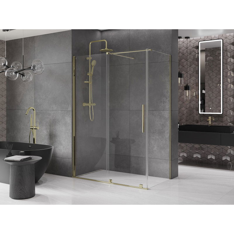 Mexen Velar schuifbare douchecabine 150 x 85 cm, transparant, goud - 871-150-085-01-50
