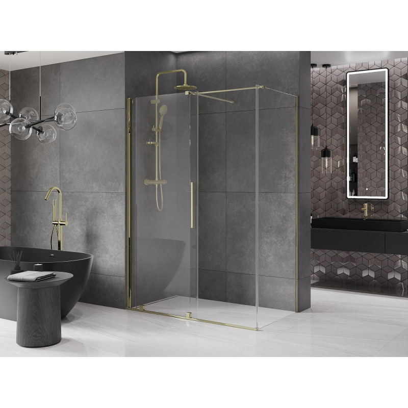 Mexen Velar uitschuifbare douchecabine 160 x 90 cm, transparant, goudkleurig - 871-160-090-01-50