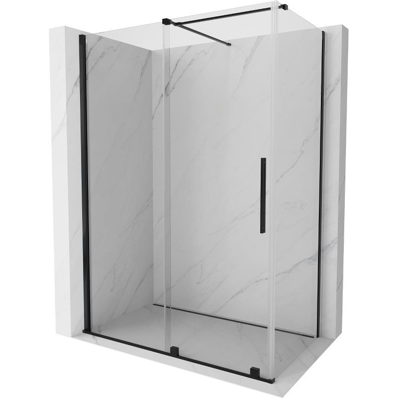 Mexen Velar 130 x 70 cm Sliding Shower Enclosure, Transparent, Black - 871-130-070-01-70