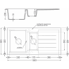Mexen Andres évier en granit 1,5 bac avec égouttoir 1000 x 500 mm, noir/métallique argent, siphon chromé - 6515101510-73