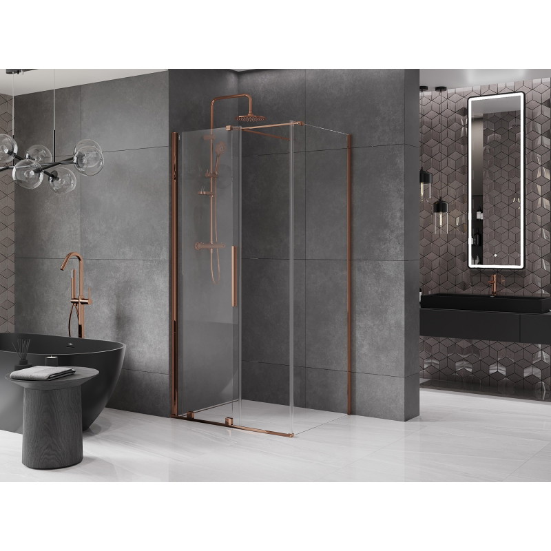 Mexen Velar kliznička s kliznim vratima 130 x 85 cm, prozirna, ružičasto zlato - 871-130-085-01-60