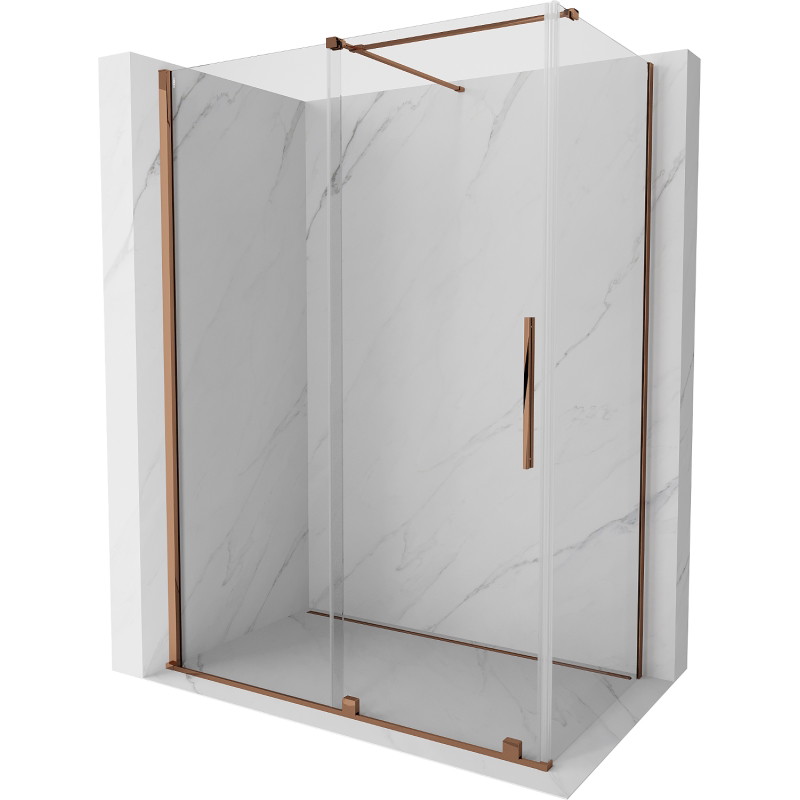 Mexen Velar klizna za tuš s kliznim vratima 140 x 75 cm, prozirna, roza zlato - 871-140-075-01-60