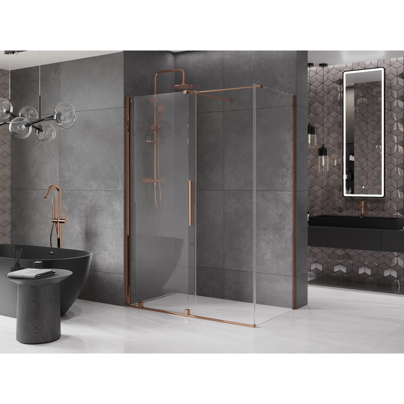 Mexen Velar klizna za tuš s kliznim vratima 140 x 75 cm, prozirna, roza zlato - 871-140-075-01-60