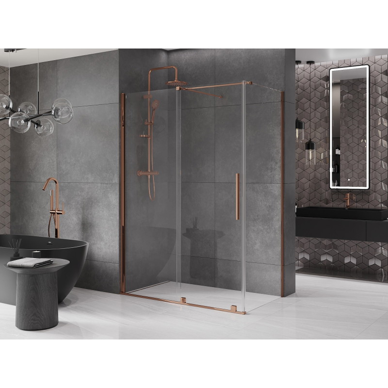 Mexen Velar klizna za tuš s kliznim vratima 140 x 75 cm, prozirna, roza zlato - 871-140-075-01-60