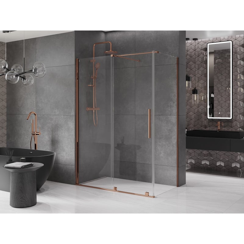 Mexen Velar cabina doccia scorrevole 160 x 70 cm, trasparente, oro rosa - 871-160-070-01-60
