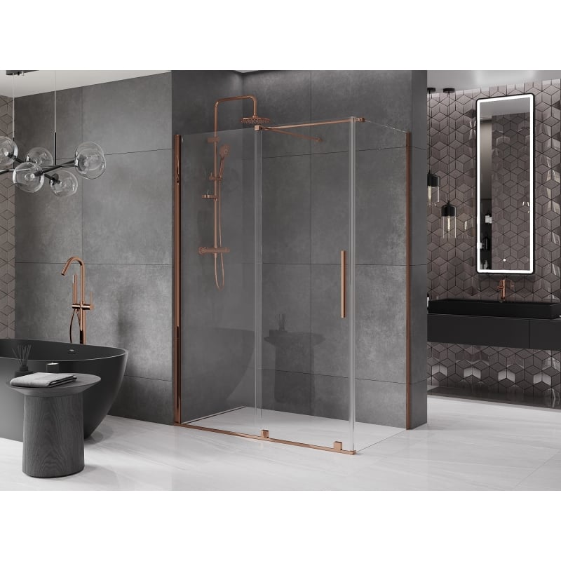 Mexen Velar sliding shower cabin 160 x 85 cm, transparent, pink gold - 871-160-085-01-60