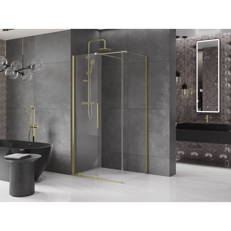 Mexen Velar Schiebeduschkabine 90 x 80 cm, transparent, gebürstetes Gold - 871-090-080-01-55