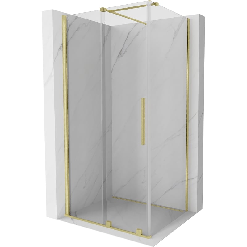 Mexen Velar schuifbare douchecabine 110 x 85 cm, transparant, geborsteld goud - 871-110-085-01-55
