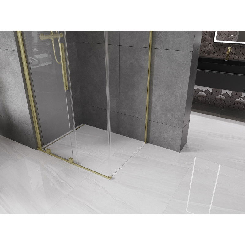 Mexen Velar συρόμενη καμπίνα ντους 130 x 90 cm, διάφανη, χρυσή βουρτσισμένη