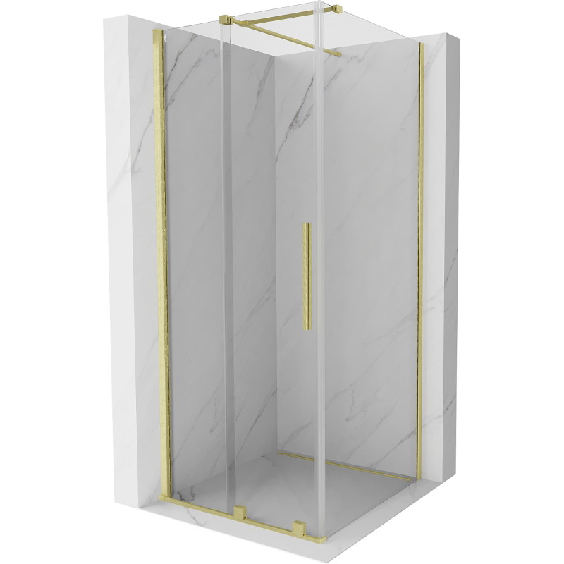 Mexen Velar schuifdeur douchecabine 90 x 90 cm, transparant, geborsteld goud - 871-090-090-01-55