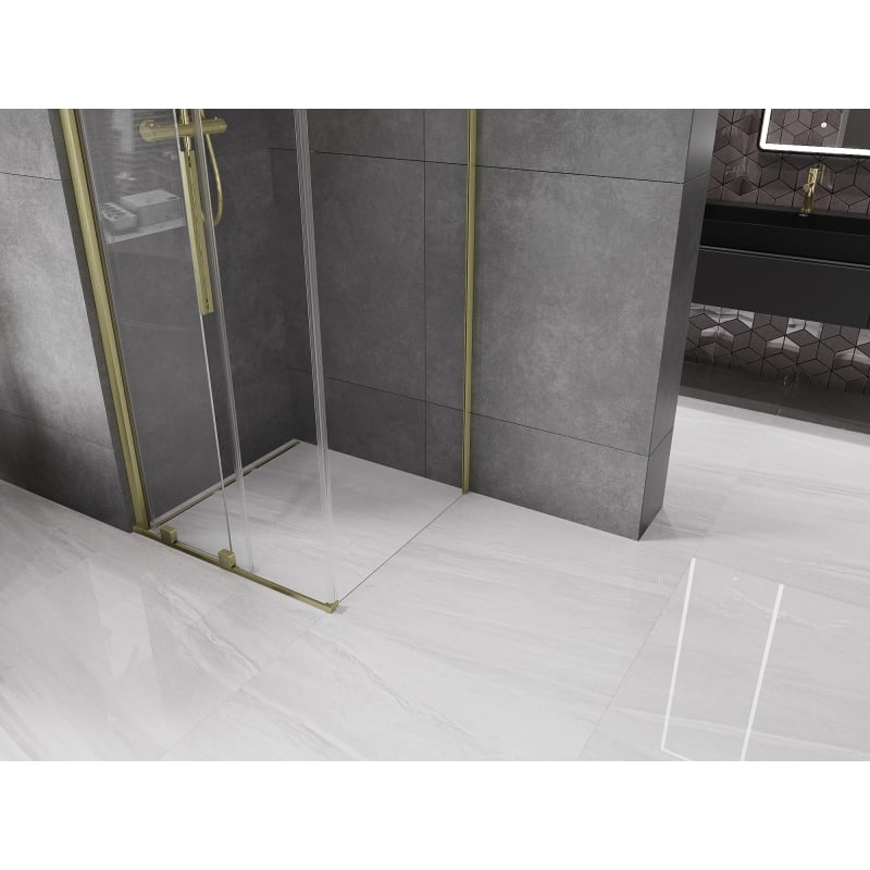 Mexen Velar 90 x 90 cm Schiebeduschkabine, transparent, gebürstetes Gold - 871-090-090-01-55