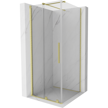 Mexen Velar skjutbar duschkabin 120 x 120 cm, transparent, borstad guld - 871-120-120-01-55