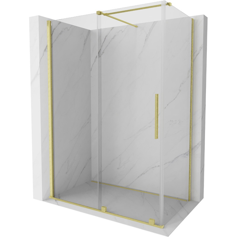 Mexen Velar klizna za tuš s kliznim vratima 140 x 75 cm, prozirna, brušeno zlato - 871-140-075-01-55