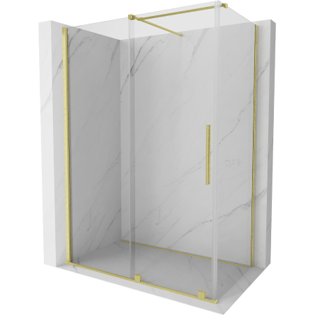 Mexen Velar klizna za tuš s kliznim vratima 140 x 75 cm, prozirna, brušeno zlato - 871-140-075-01-55