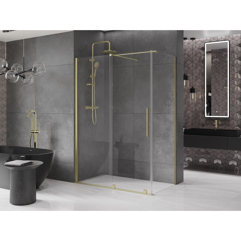 Mexen Velar klizna kabina za tuš s kliznim vratima 160 x 75 cm, prozirna, zlatno brušena - 871-160-075-01-55