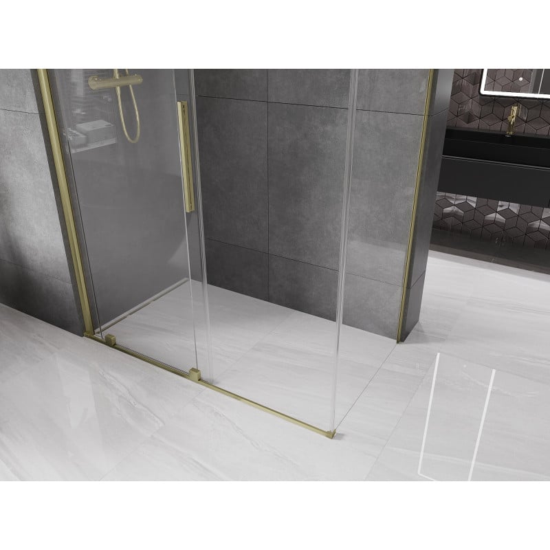 Mexen Velar skjutbar duschkabin 160 x 100 cm, transparent, guld borstad - 871-160-100-01-55
