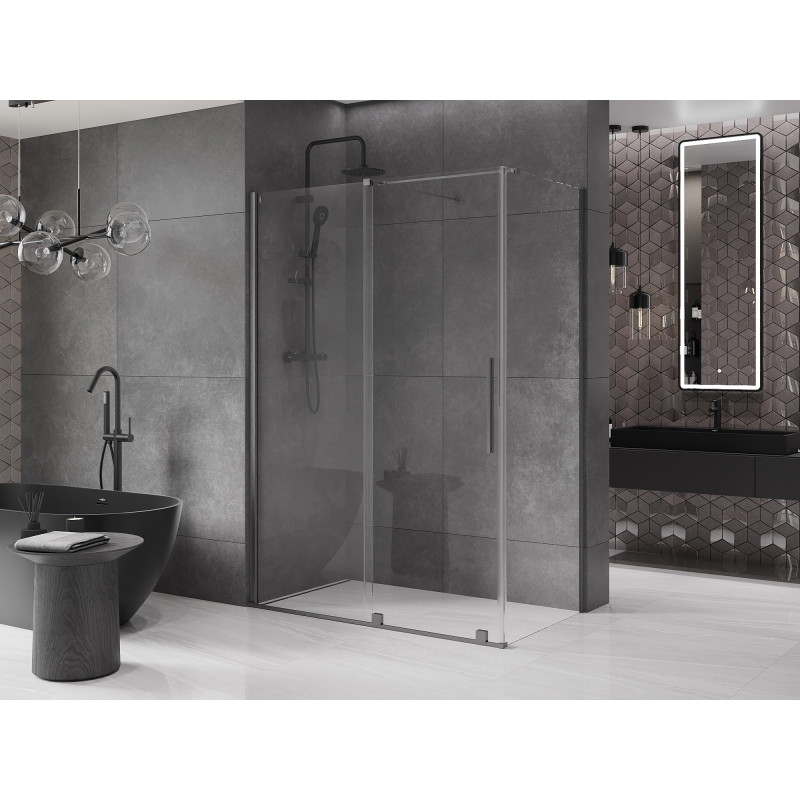 Mexen Velar klizna tuš kabina klizna 150 x 90 cm, transparentna, brušeni gun gray - 871-150-090-01-66