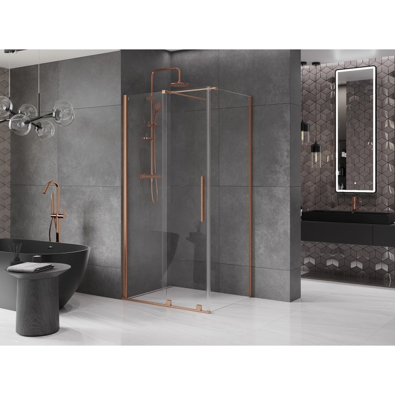 Mexen Velar klizna tuš kabina na razvlačenje 120 x 85 cm, prozirna, brušeni bakar - 871-120-085-01-65