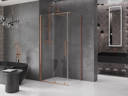 Mexen Velar schuifdouchecabine 120 x 90 cm, transparant, geborsteld koper - 871-120-090-01-65