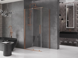 Mexen Velar klizni tuš kabina s kliznim vratima 120 x 100 cm, prozirna, brušeni bakar - 871-120-100-01-65