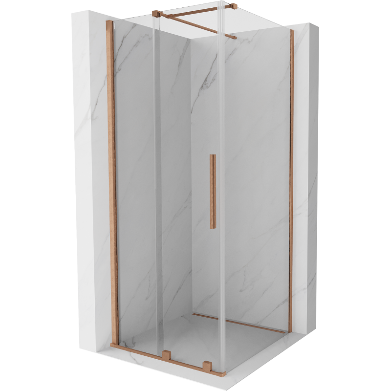 Mexen Velar skjutbar duschkabin 100 x 100 cm, transparent, borstad koppar - 871-100-100-01-65