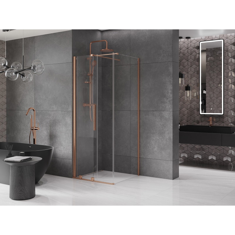 Mexen Velar klizna tuš kabina klizna 110 x 110 cm, prozirna, brušeni bakar - 871-110-110-01-65