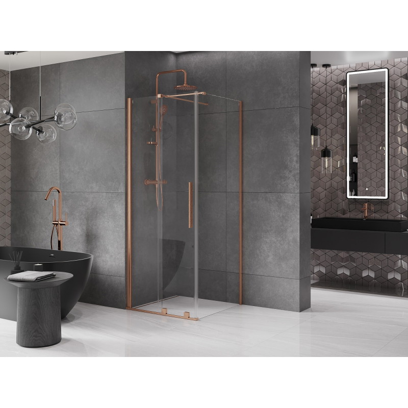 Mexen Velar klizna tuš kabina klizna 110 x 110 cm, prozirna, brušeni bakar - 871-110-110-01-65
