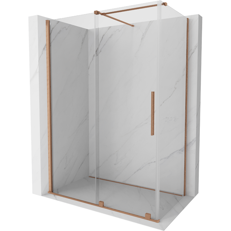 Mexen Velar cabina doccia scorrevole 130 x 75 cm, trasparente, rame spazzolato - 871-130-075-01-65
