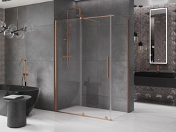 Mexen Velar schuifdouchecabine 160 x 85 cm, transparant, geborsteld koper - 871-160-085-01-65