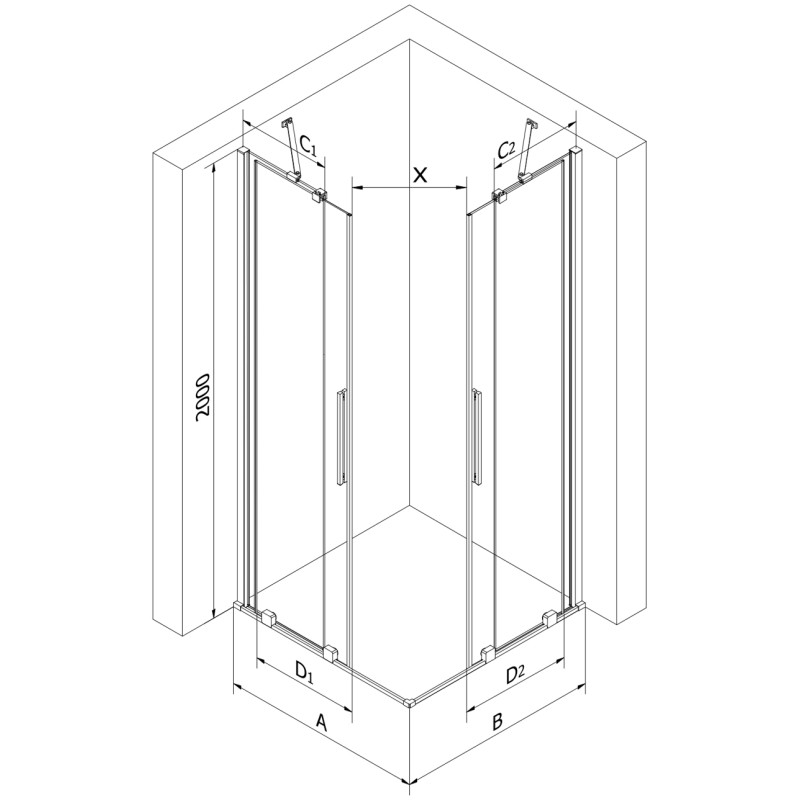 Mexen Velar Duo klizna tuš kabina 90 x 80 cm, prozirna, brušena bronca - 871-090-080-02-65